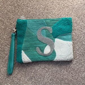 America & Beyond Monogram Pouch Beaded “S” Tufted Embroidery Clutch Wristlet